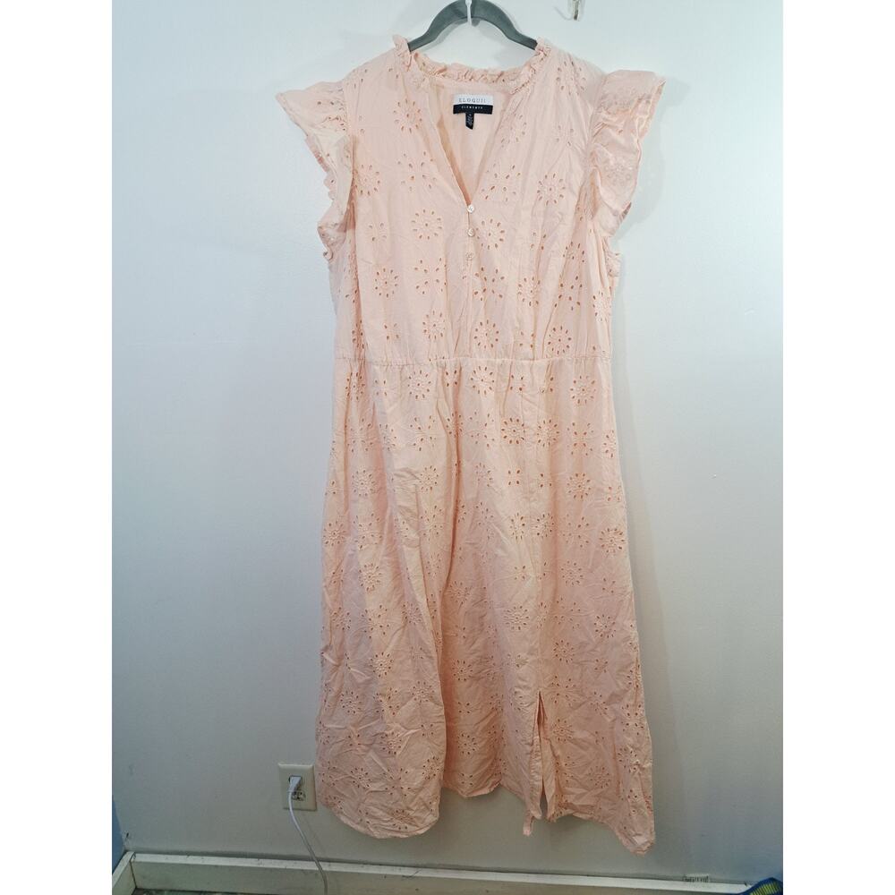 Eloquii Women's Pink Eyelet Design Ruffle Shoulder Maxi Dress In Size 20